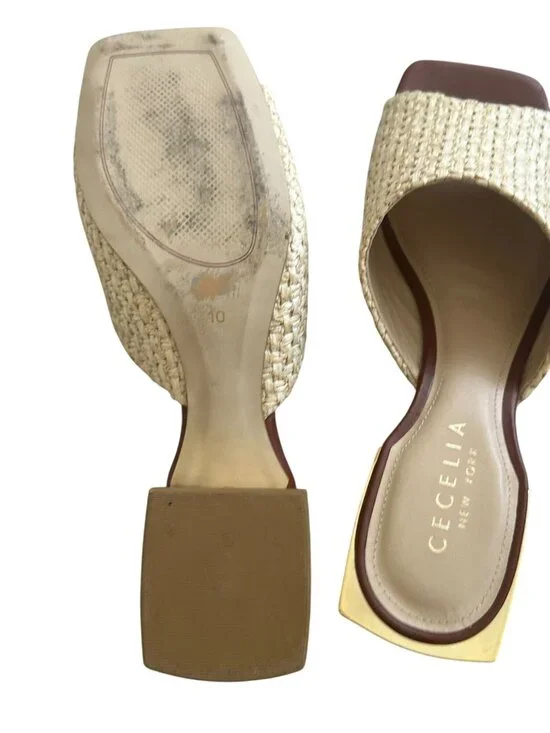 CECELIA NEW YORK Straw Gold Block Heels Sandals Size 10 - Picture 6 of 13